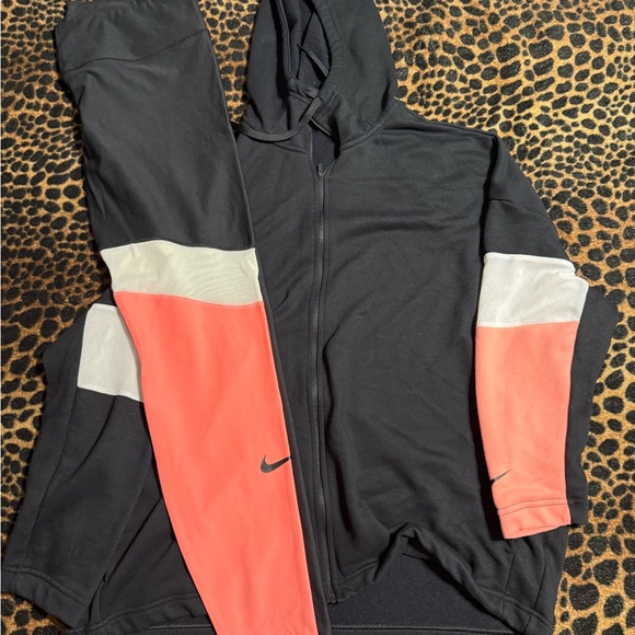 Nike Black and Pink Zip-Up Hoodie and Leggings - Picture 1 of 1